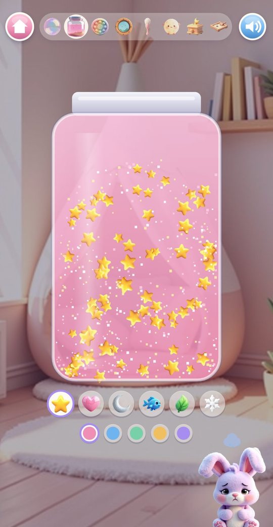 The Glitter Jar with gold stars swirling in pink water, six charms and five water colours to choose from