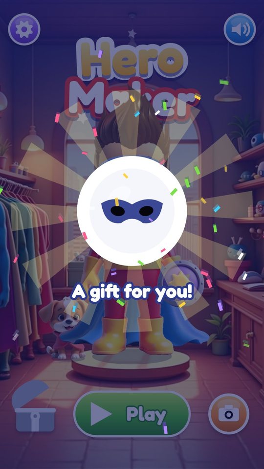 Daily chest opened on the title screen with a new mask colour and the words A gift for you